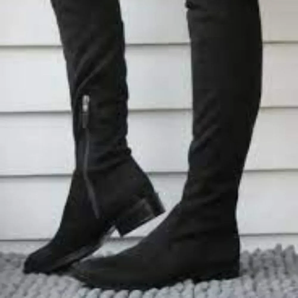 LIKE NEW SAM EDELMAN OTK PALOMA BLACK SUEDE BOOTS SIZE 7- RETAIL $398